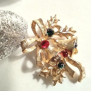 Vintage Stamped ROMAN Christmas Bells Tac Pin